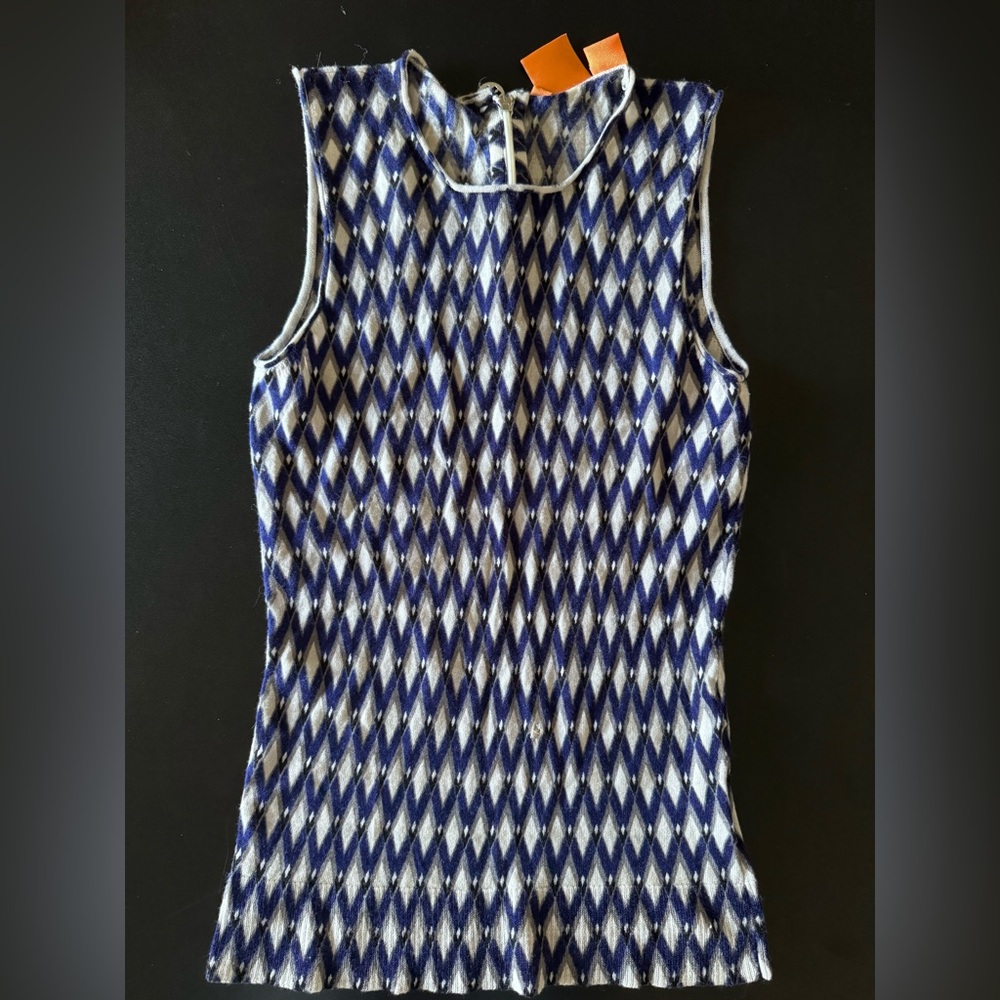 Tory Burch Navy and White Diamond Tank Top